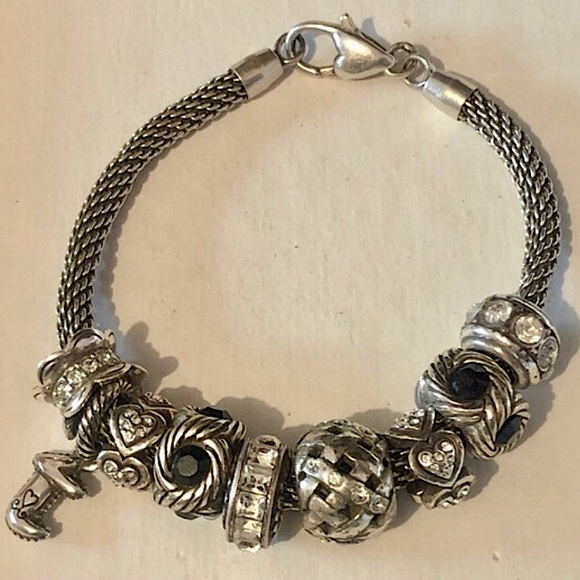 Brighton Woven bead with criss cross design and accented with clear crystals - Picture 5 of 6